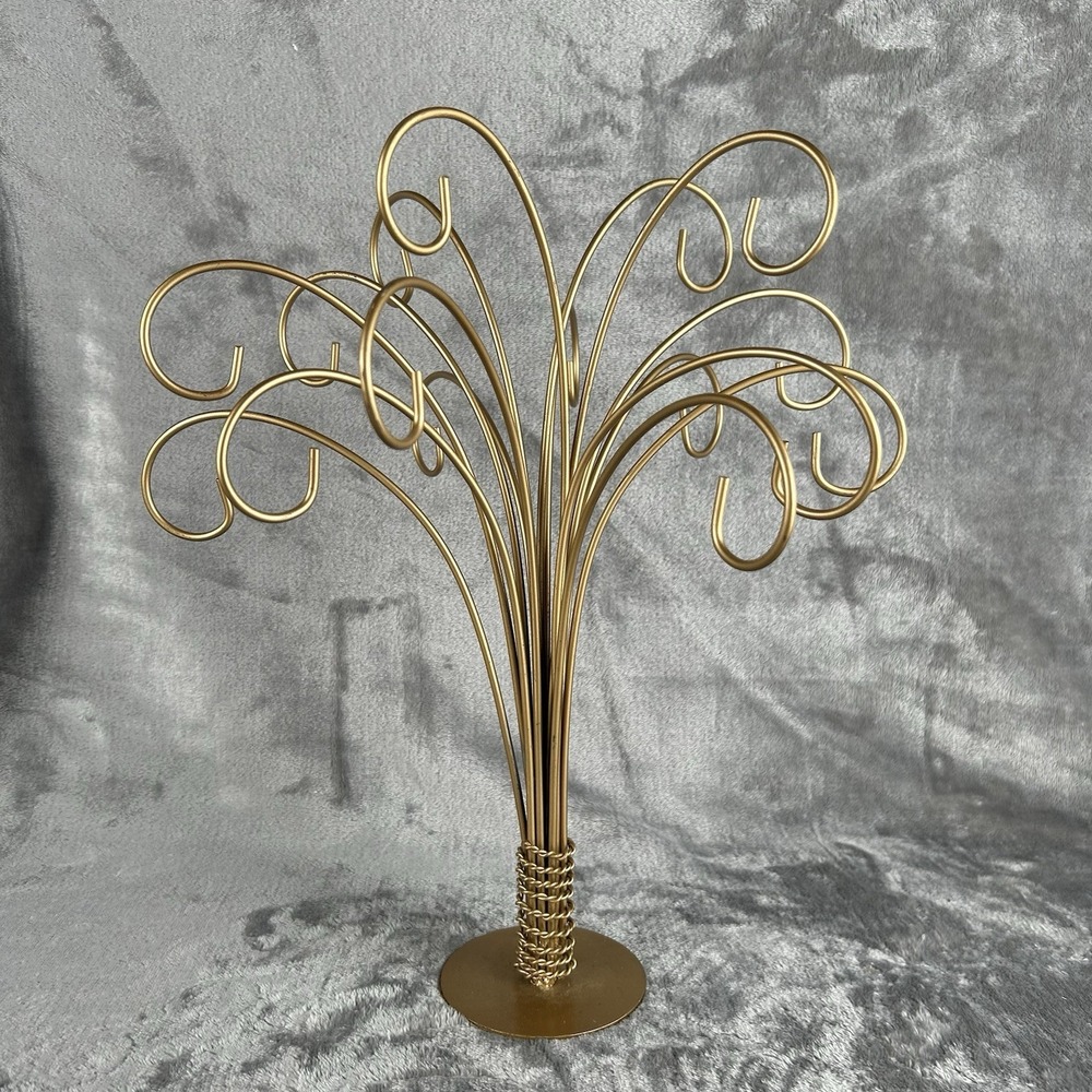 VTG MCM Metal Christmas Ornament Display Tree Stand Holder Hanger‎ Gold Fountain